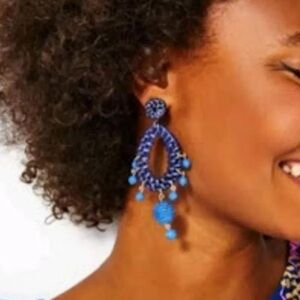 Brand New Lilly Pulitzer Alba Blue Dangling Raffia Earrings